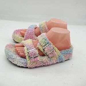 Chooka Ava Double Strap Fuzzy Rainbow Sherpa Sandals – Women’s Size 9